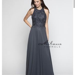 Milano Formals Gray Beaded Formal Gown